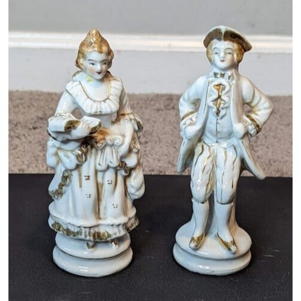 Vintage Porcelain Victorian Colonial Figurines Made in Occupied Japan~2 Pieces